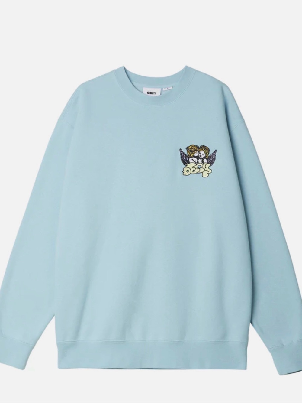 Obey Light Blue Crewneck with Cherub Patch